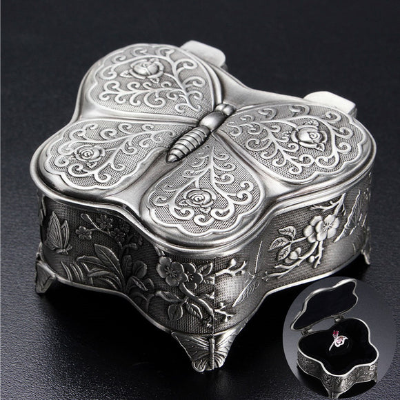 Metal Vintage Printed Butterfly Ring Jewelry Storage Box Gift Case
