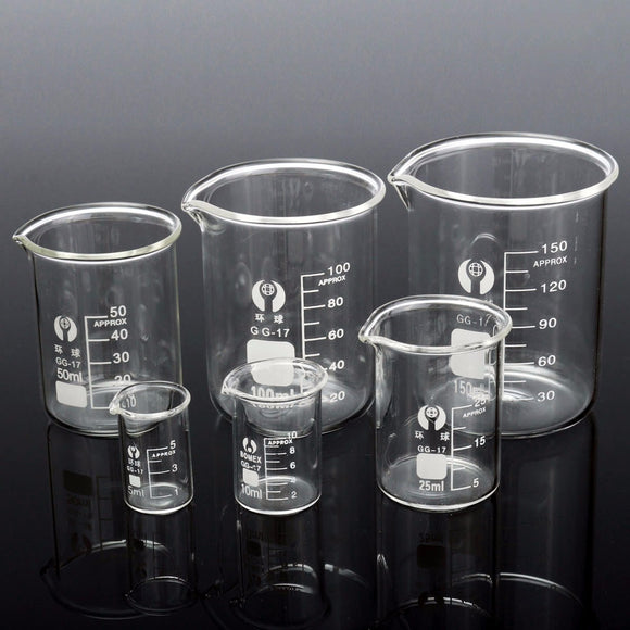 6Pcs 5 10 25 50 100 150mL Beaker Set Graduated Borosilicate Glass Beaker Volumetric Measuring Laboratory Glassware