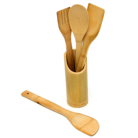 5PCS Bamboo Wooden Kitchen Utensil Spatula Scoop Spoon Set