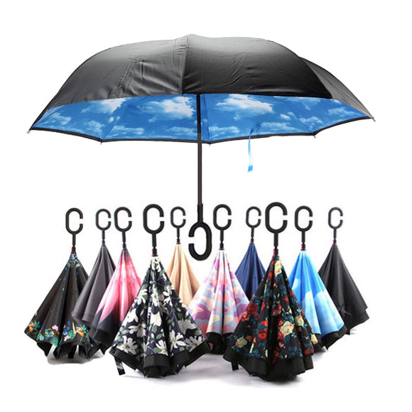 KCASA UB-2 Reverse Umbrella Flowers Creative Double Layers Upside Down Self Standing Car Rain Gear