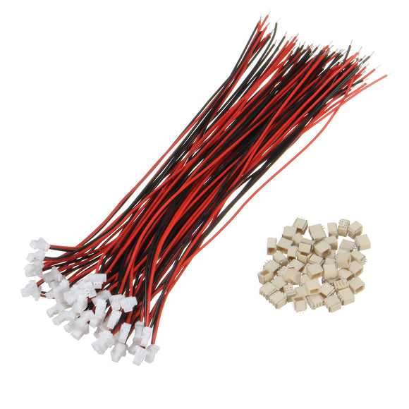 Excellway 100Pcs Mini Micro JST 1.0mm SH 2-Pin Connector Plug With Wires Cables 150mm