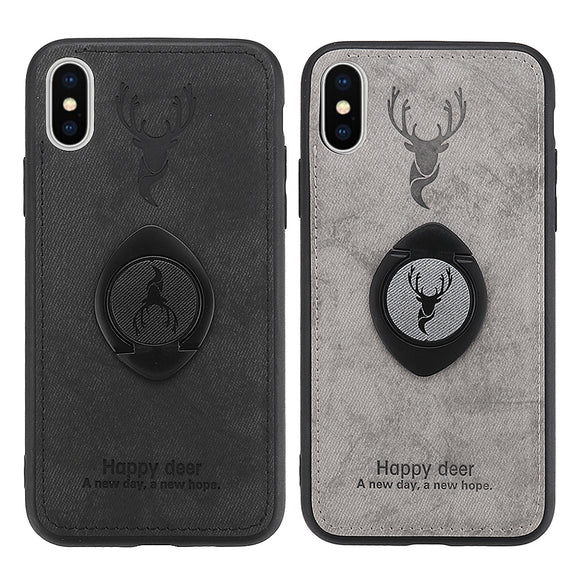 Bakeey Happy Deer Ring Holder Bracket TPU+PU Leather Protective Case For iPhone XS 5.8 Inch