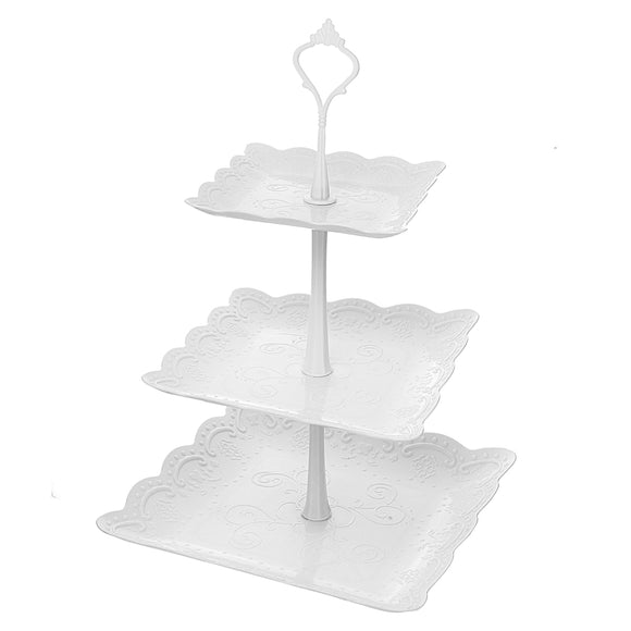 3 Tier Cake Stand Afternoon Tea Wedding Plates Party Embossed Display Tableware Cake Decorations