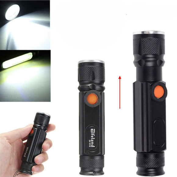 Elfeland  T6 2000LM 3Modes Magnetic Tail Rechargeable Zoomable LED Flashlight