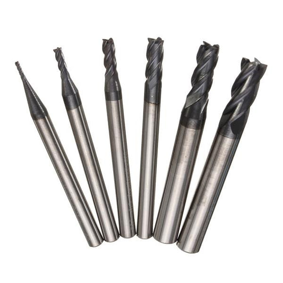 6pcs Nitrogen Coated 4 Flutes End Mill Cutter Straight Shank 1-6mm End Mill Cutter Set CNC Tool