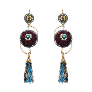 Bohemian Earrings Luxury Gold Plated Flower Charm Tassel Pendant Ear Drop Boho Jewelry for Women