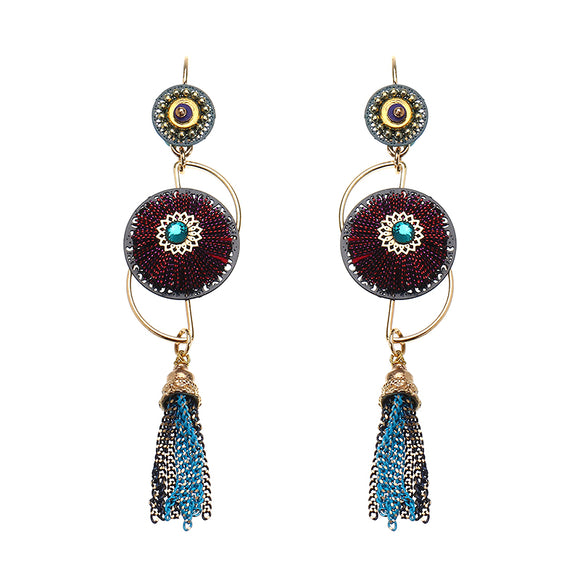 Bohemian Earrings Luxury Gold Plated Flower Charm Tassel Pendant Ear Drop Boho Jewelry for Women