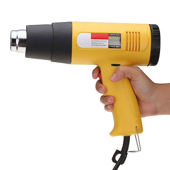 2000W AC 220V LCD Digital Hot Air Heat Gun Temperature Adjustable Nozzle Yellow