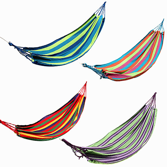 Outdoor Colorful Stripe Canvas Hammock Swing Lying Recline Bed For Camping Hiking Picnic