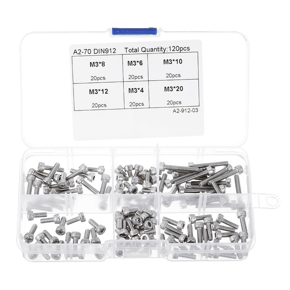 120Pcs M3 304 Stainless Steel DIN912 Screw Hex Socket Cap Repair Tools for RC Model