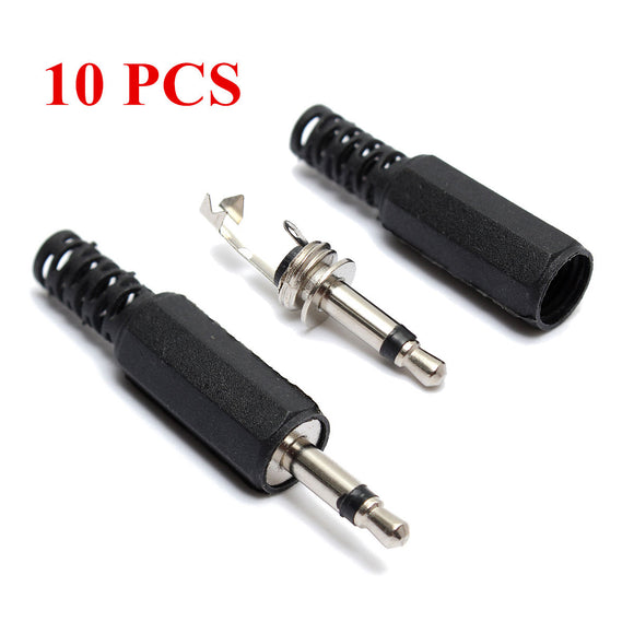 10Pcs 3.5mm Mono Male Headset Plug Jack Audio Adaptor Connectors Solder Black
