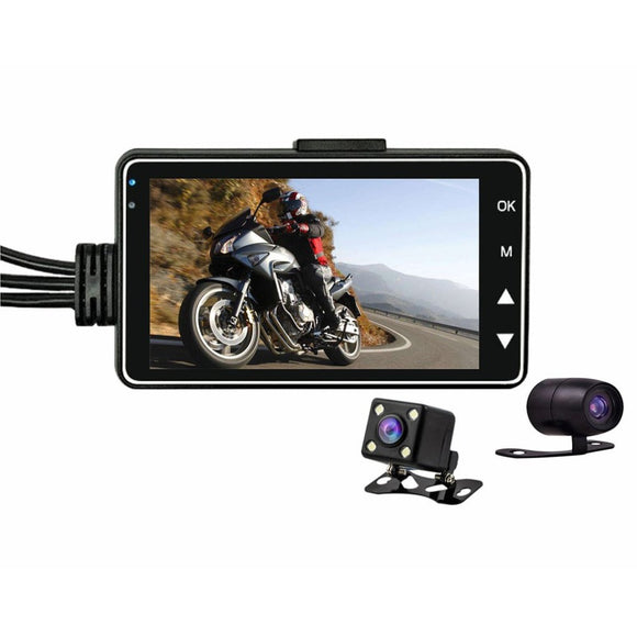 3.0inch 1080 HD Waterproof Motorcycle Night Vision Dual Camera DVR Motor Dash Cam With Special Dual-track Front Rear Moto Driving Recorder Cycle Video