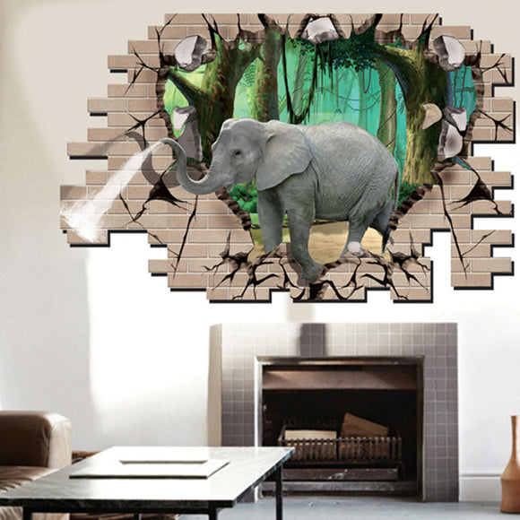 Creative Cartoon 3D Elephant PVC Broken Wall Sticker DIY Removable Decor Waterproof Wall Stickers