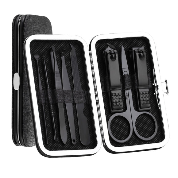 Y.F.M Stainless Steel Black Nail Clipper Pedicure Scissor Tweezer Manicure Set Kit