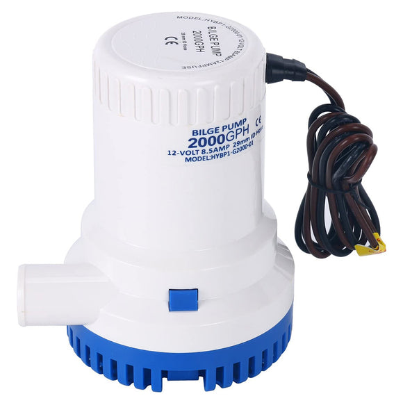 2000GPH 12V/24V Boat Marine Plumbing Electric Water Bilge Pump 1 1/8 Outlet 10AMP For House Boat