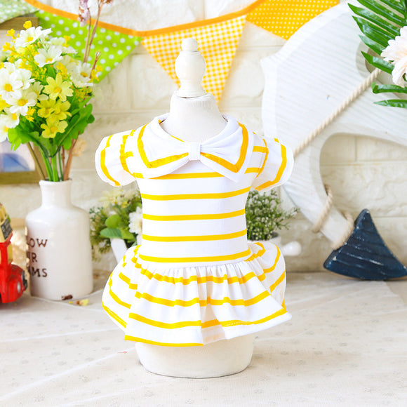 Bow Tie Princess Striped Dog Dress Spring Summer Breathable Pet Girls Skirts