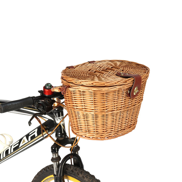 BIKIGHT Trendy Classic Removable Wicker Cycling Bicycle Front Basket Box Bike Basket With Cover