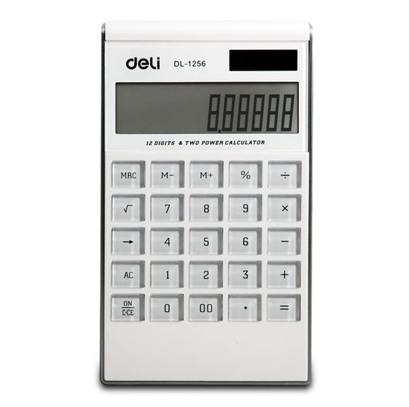 Deli Double Power Large Screen Calculator Ultra-thin Fashion White Computer