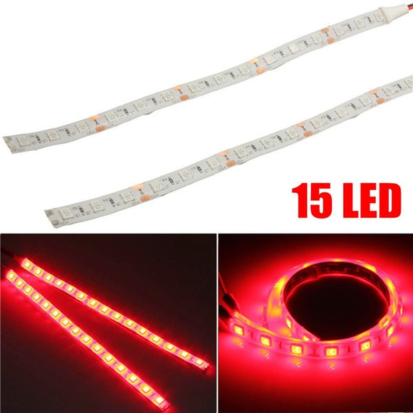 2pcs 12V 5050 15 LED Red Strip Lights Waterproof for Motorcycle Boat Car