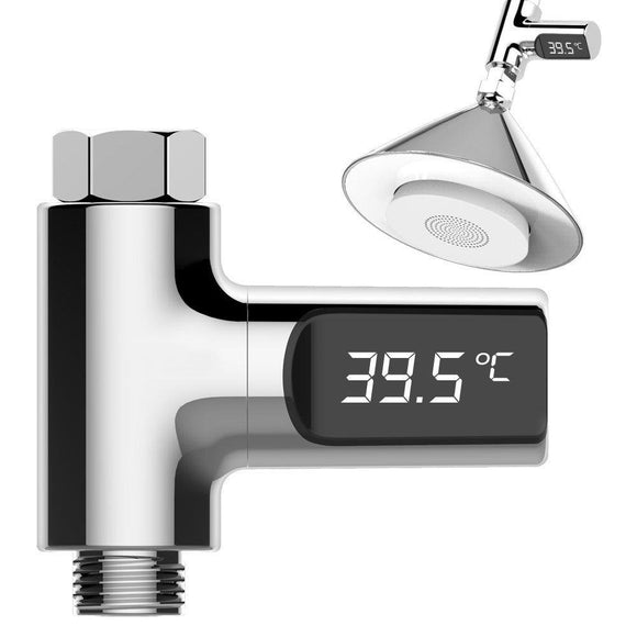 Loskii LW-101 LED Display Home Water Shower Thermometer Flow Self-Generating Electricity Water Temperture Mete
