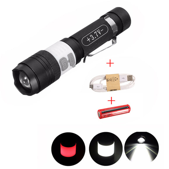 Elfeland  T6 3Modes 2000LM USB Zoomable LED Flashlight+18650+USB Charging Cable