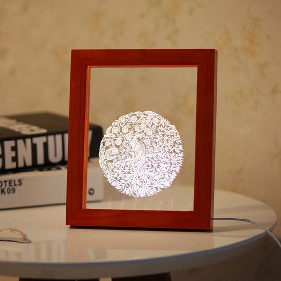 KCASA FL-718 3D Photo Frame LED Night Light Wooden Auspicious Pattern Christmas USB Lamp