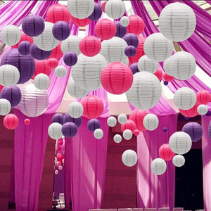 30PCS Per Set 6-14" Purple White Rose Paper Lantern Chinese Round Lamp Cover Wedding Hanging Decor"