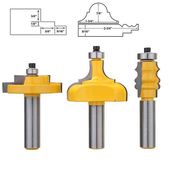 3pcs 1/2 Inch Shank Router Bit Woodworking Cutter