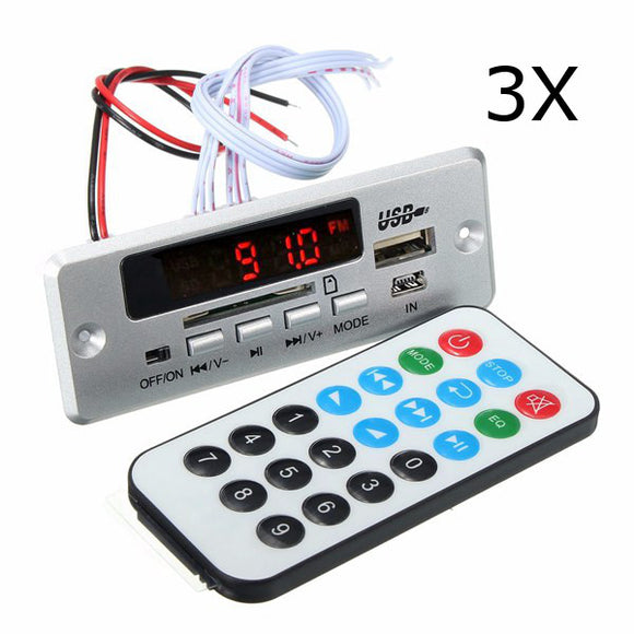 3Pcs DC 12V/5V MP3 Decode Board LED USB AUX FM Bluetooth Radio Amplifier With Remote