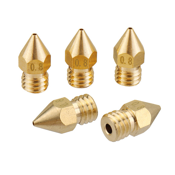 5PCS 1.75mm/0.8mm Copper MK8 Thread Extruder Nozzle For 3D Printer