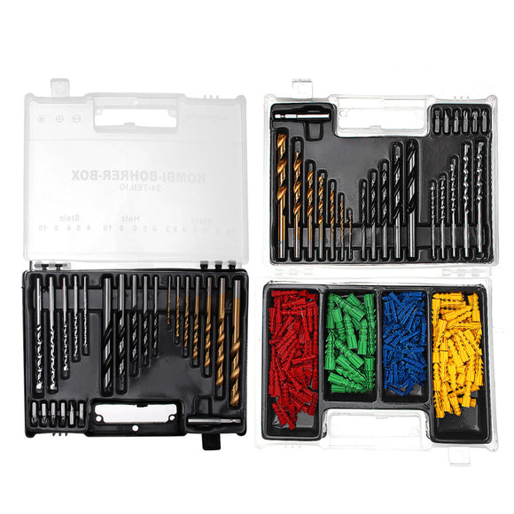 24pcs/300pcs 2-10mm HSS Twist Drill Bit Set Metric Wall Plugs Impact Wood Working Tool With Case