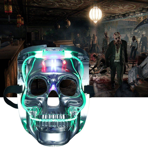 Silver Light Up LED Skeleton Skull Rave Mask Halloween Cosplay Costume Party