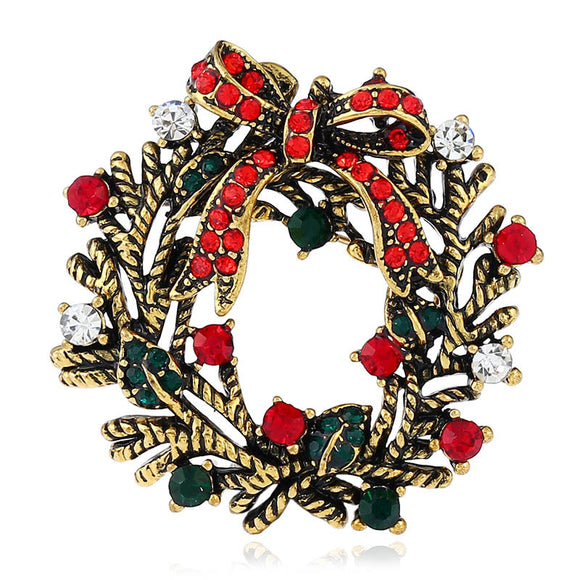 Christmas Wreath Festive Brooch Pin Gift Shirt Collar Brooch Sliver & Gold