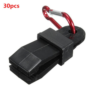 30pcs Tent Windproof Securing Hook Buckle Alligator Clip With Red Carabiner