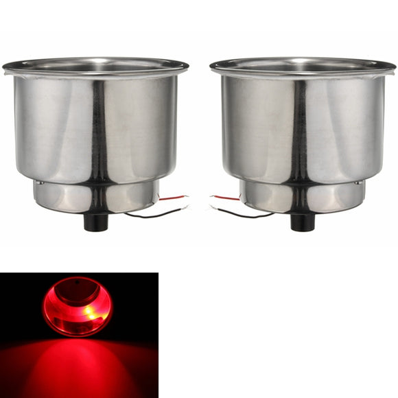 2PCS Red 8LEDs Stainless Steel Cup Drink Holder Marine Boat Car Truck Camper