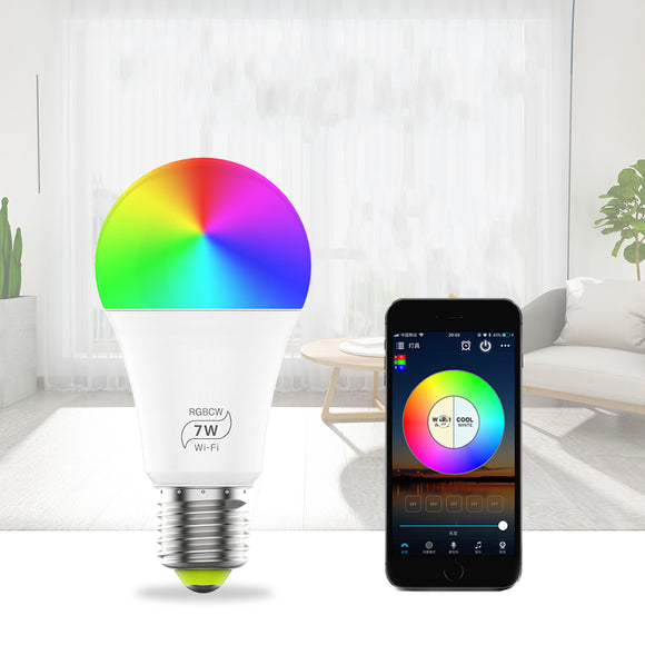 ZJ-WFBL-RGBWW AC100-240V 7W WiFi RGBCW Timer Voice Control APP Smart LED Bulb Light Work With Amazon Alexa