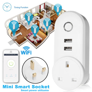 UK Plug 110-230V 1250W WIFI Smart Socket Assistant USB Alexa Voice Control APP