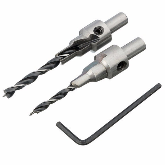 2pcs 4mm-5mm HSS 5 Flute Countersink Drill Bits Set Reamer Woodworking Chamfer