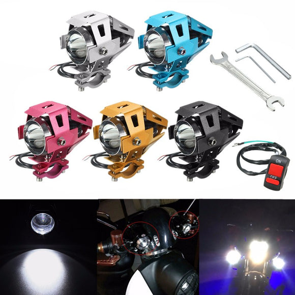U5 Motorcycle LED Hi/Lo Light Driving Fog Spot Lightt+Switch+Spanner