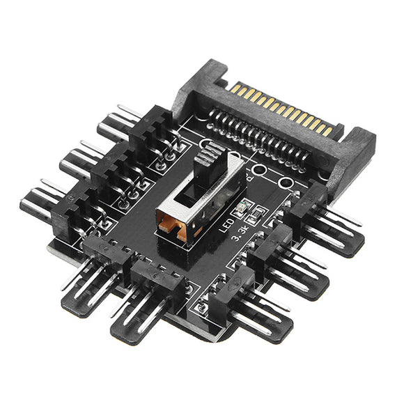 12V D Type 4pin Male To 8 Way 3pin Fan Hub Speed Controller Regulator For Computer Case