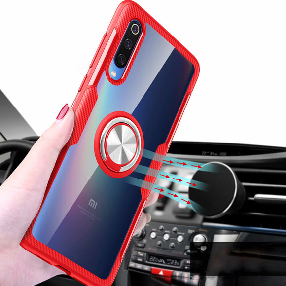 Bakeey Transparent Ring Holder Magnetic Car PC & Carbon Fiber Protective Case For Xiaomi Mi 9 / Xiaomi Mi9 Transparent Edition