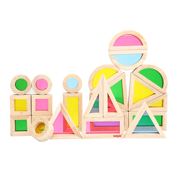 Kidpik 24PCS Wooden Rainbow Blocks Toys Construction Building Toy Set Stacking Blocks