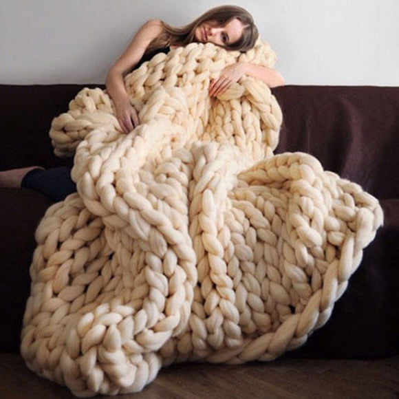 Warm Winter Luxury Handmade Crocheted Bed Knitted Sofa Cover Blanket Warm Thick Thread Blanket Knitt