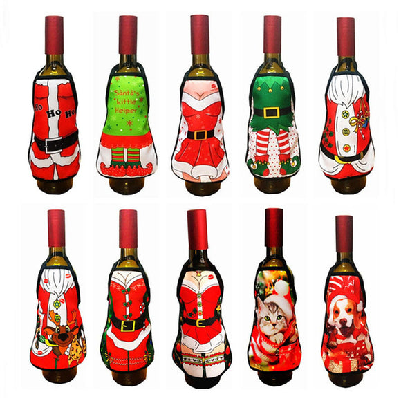 Small Apron Bottle Wine Cover Christmas Sexy Lady Dog Pinafore Red Wine Bottle Wrapper Holiday Bottl