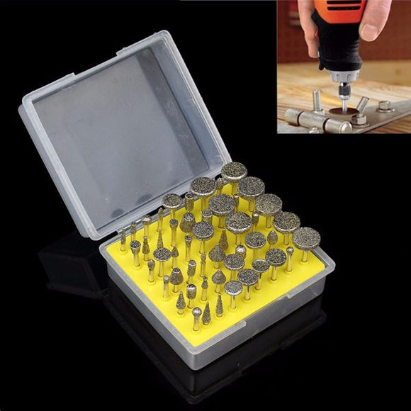 50pcs Diamond Coated Grinding Head Set Grinding Burrs for Rotary Tool