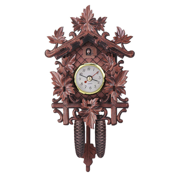 Maple Leaf Black Forest Home Cafe Art Chic Swing Vintage Cuckoo Wall Clock