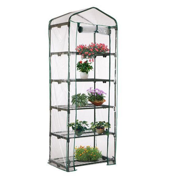 69 x 49 x 187cm Apex Roof 5-Tiers Garden Greenhouse Hot Plant House Shelf Shed Clear PVC Cover