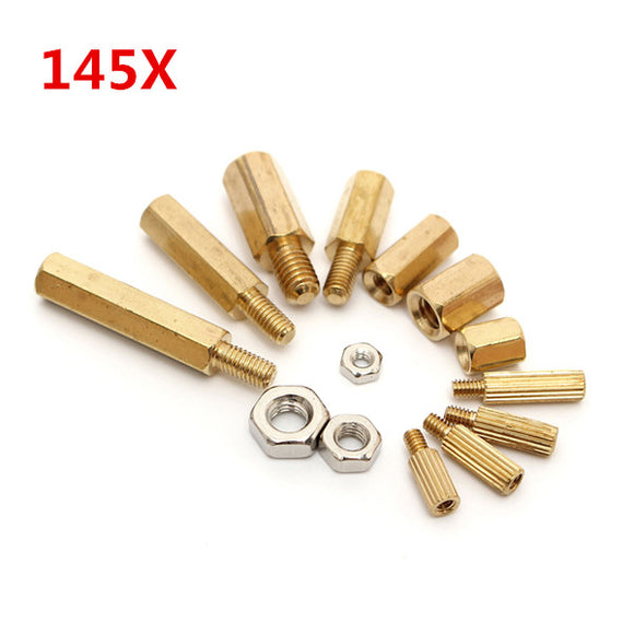 145pcs PCB M2 M3 M4 Hex Male Female Threaded Brass Spacer Standoffs Screw Nut Assortment Set