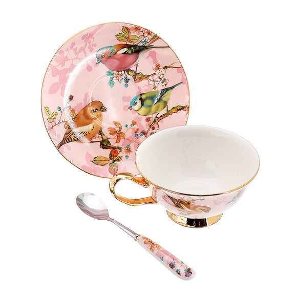 Fine Bone China Tea Coffee Cup Saucer Spoon Set 200ml Luxury Ceramic Mug
