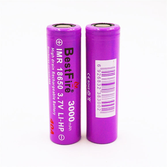 2PCS BestFire 18650 Battery 3000mAh 40A 3.7V Rechargeable Lithium Battery